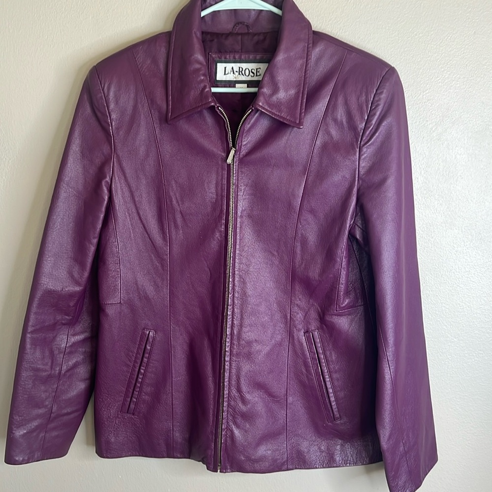 La-Rose purple, genuine, leather coat women’s size medium